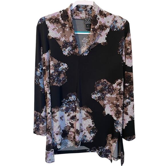 Clara SunWoo Size XL Stretchy V-Neck Tunic Black Multicolor Mosaic Print - Picture 1 of 7